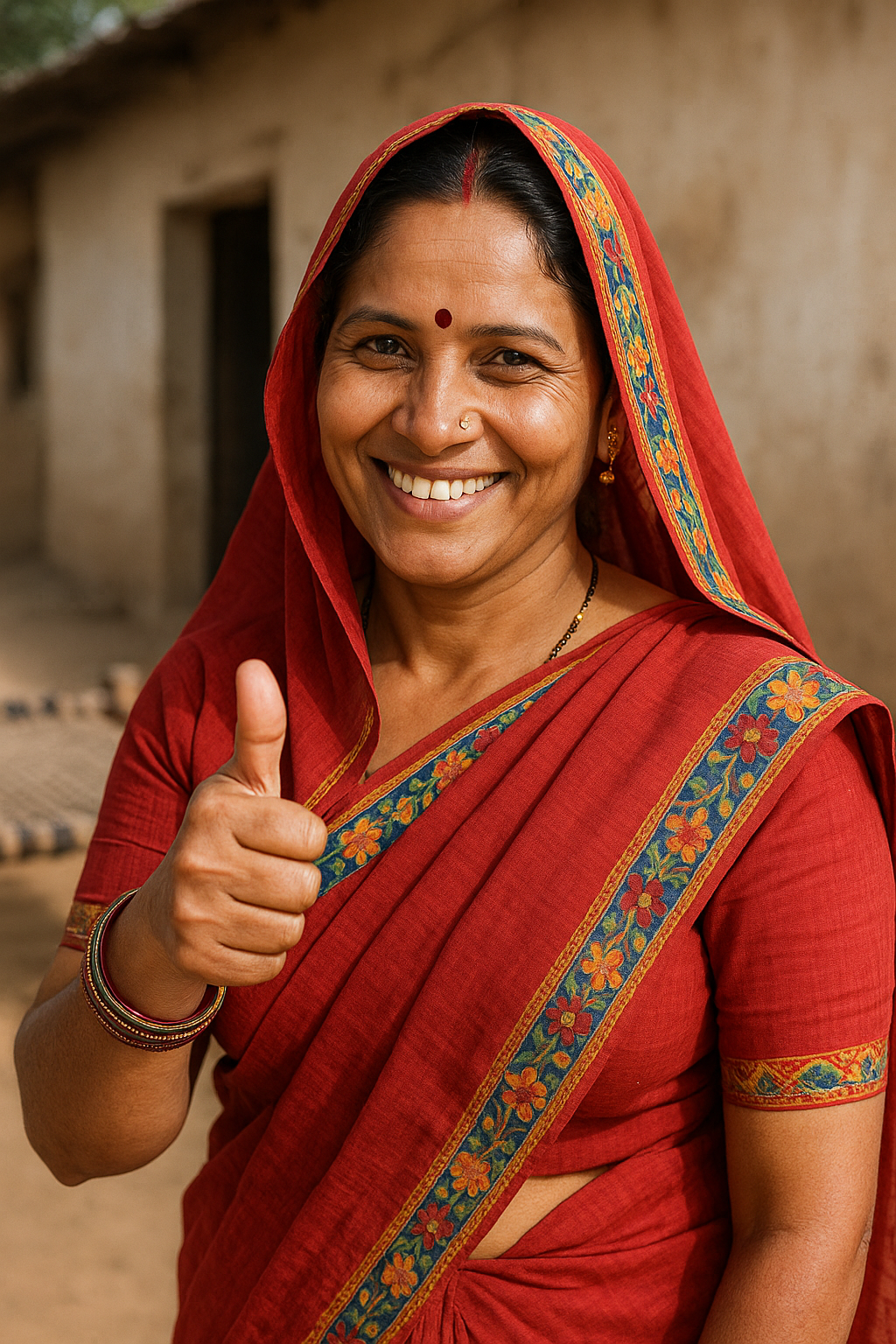 Happy woman giving thumbs up